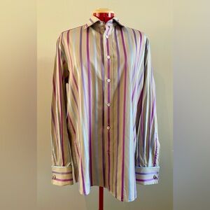 Duchamp %100 cotton Striped button up shirt. Sz 16 neck